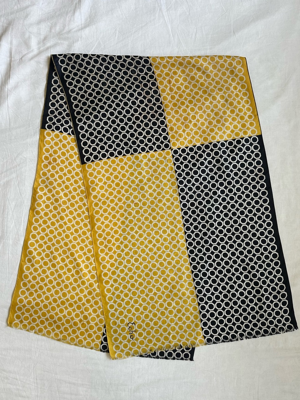 Vintage Echo Yellow White Black Honeycomb Scarf